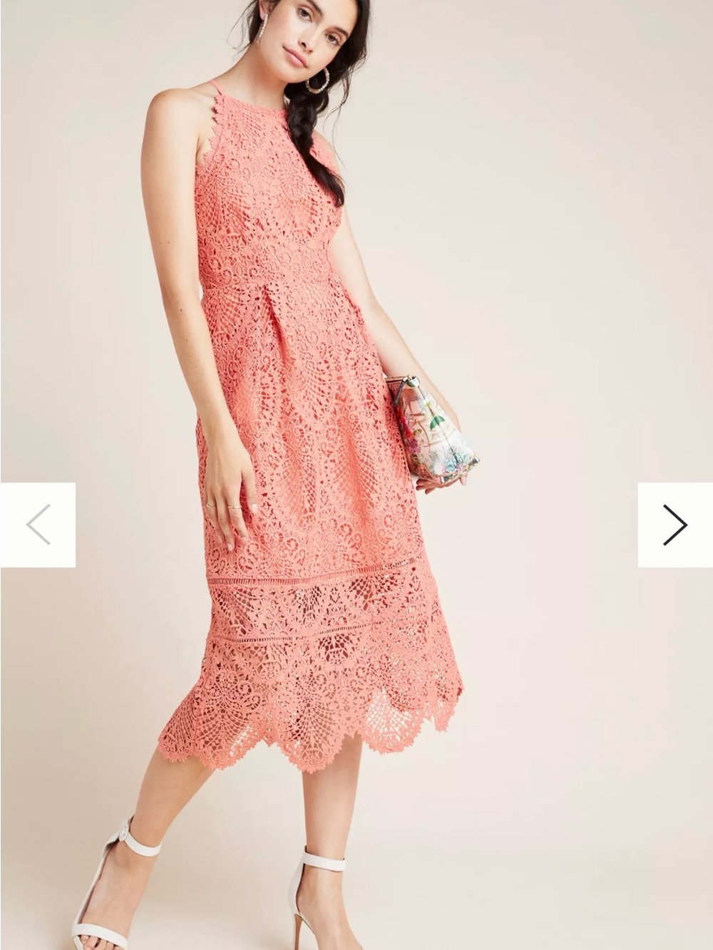 Anthropologie Ava Lace Midi Dress in Coral Pink Size 4